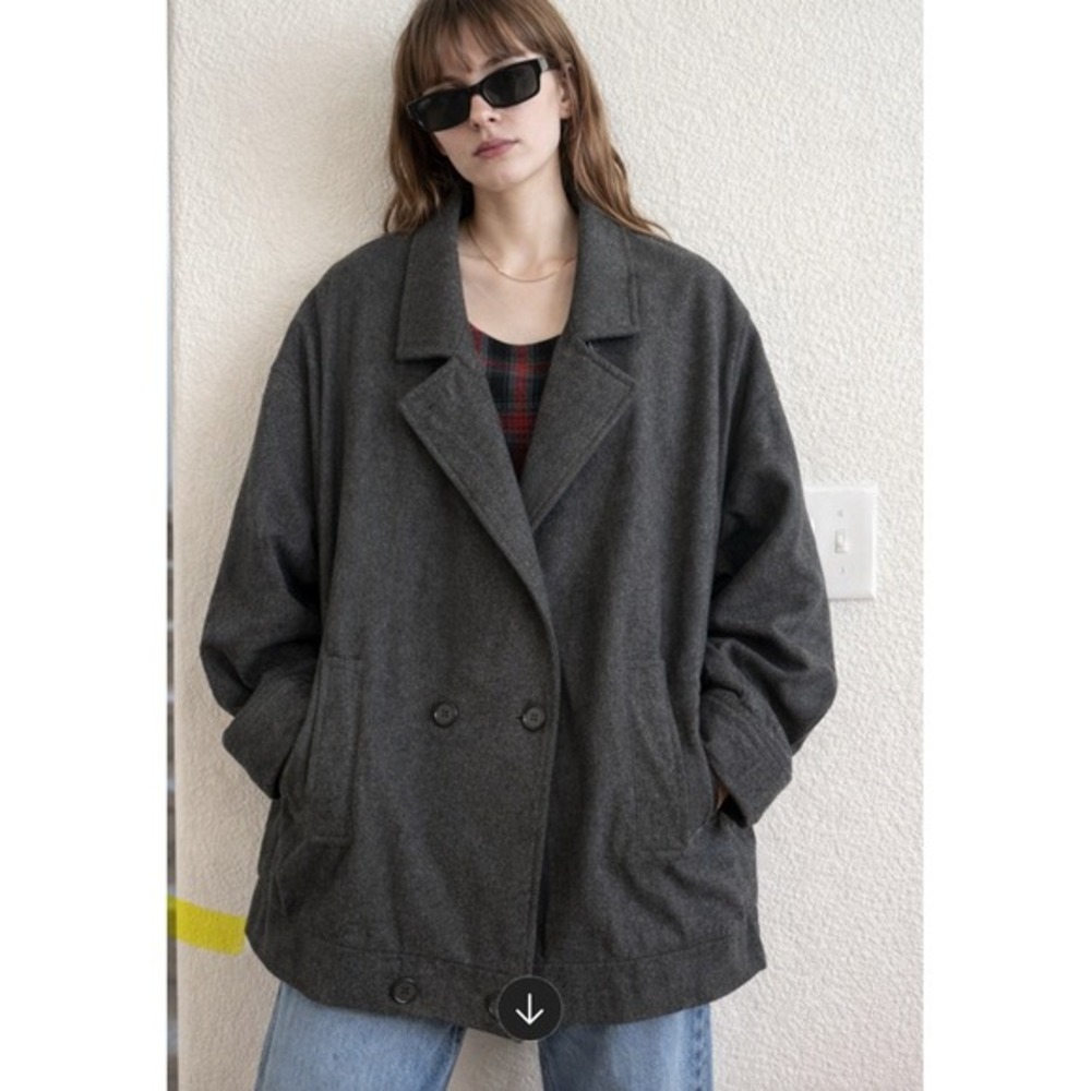 J. Gallery Vintage  Flannel‎ Lining Coat 70% Wool Sz 9/10 Large Oversized 90s